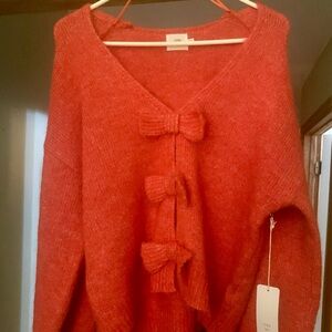 Lena Women's Vibrant Red Cardigan with Bow Details